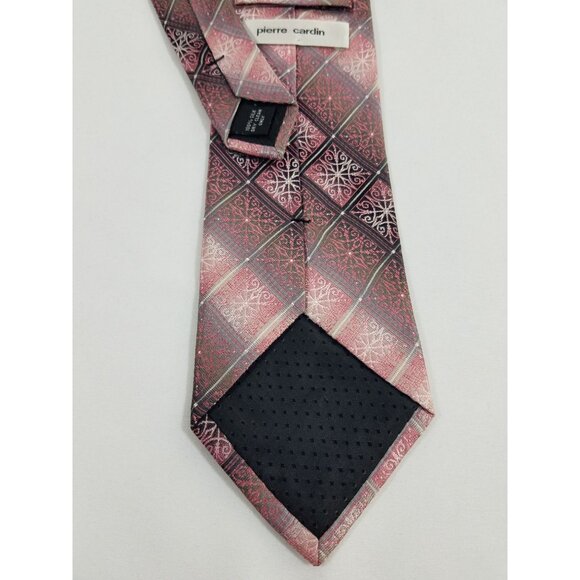 Pierre Cardin Mens Necktie Silk Pink silver gray scrollwork geometric tie - Picture 3 of 5